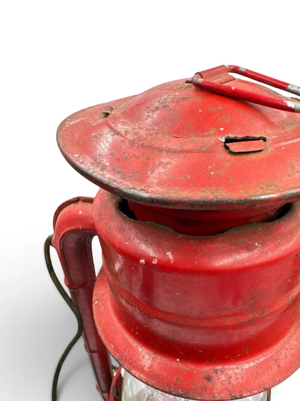 Vintage Red Kerosene Oil Lantern Original Globe Rustic Farmhouse Decor 15”
